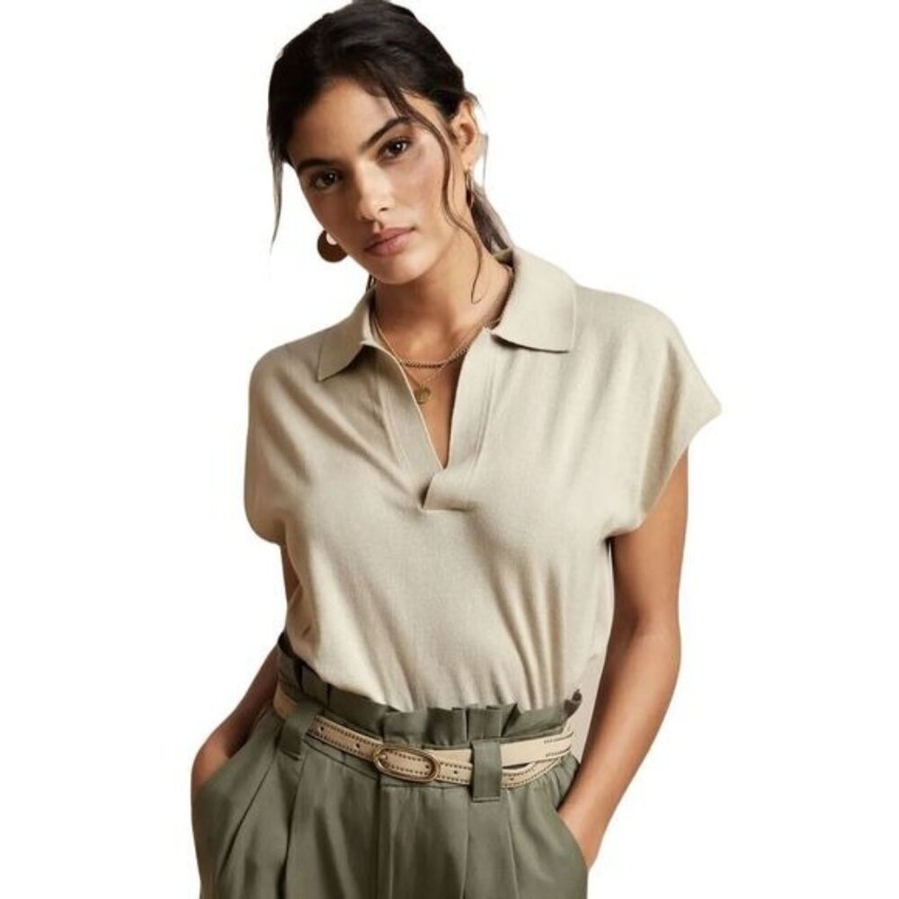 Banana Republic Burnt‎ Orange Short Sleeve Collared V-Neck Forever Sweater
